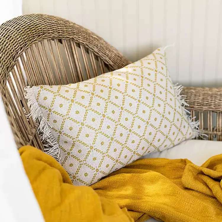 Outdoor Cushions & Pillows-Kirklands Home Mustard Geometric Floral Indoor/Outdoor Pillow