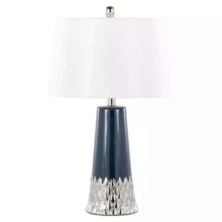 Table Lamps-Kirklands Home Navy and Silver Piper Table Lamp White