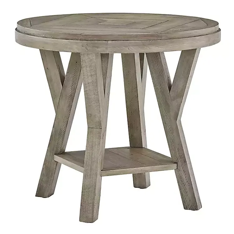 Accent & End Tables-Kirklands Home Graywash Round Reclaimed Pine Accent Table Brown