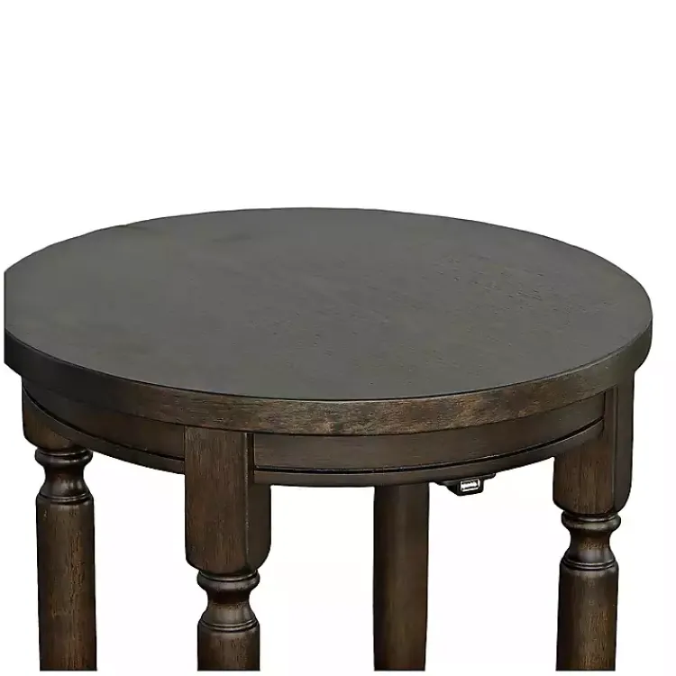 Accent & End Tables-Kirklands Home Dark Round Charging Accent Table Brown