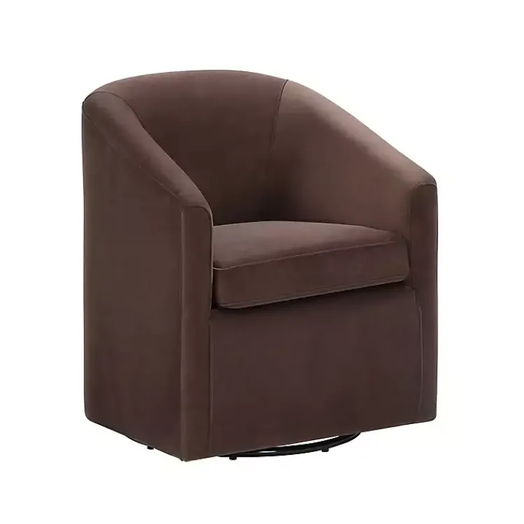 Accent Chairs-Kirklands Home Coco Velvet Swivel Barrel Accent Chair Brown