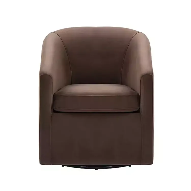 Accent Chairs-Kirklands Home Coco Velvet Swivel Barrel Accent Chair Brown