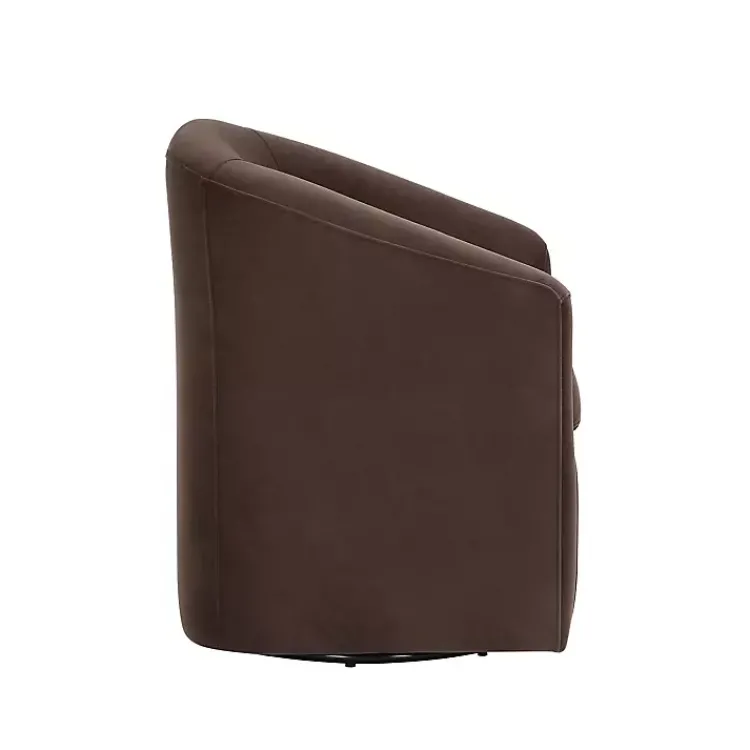 Accent Chairs-Kirklands Home Coco Velvet Swivel Barrel Accent Chair Brown
