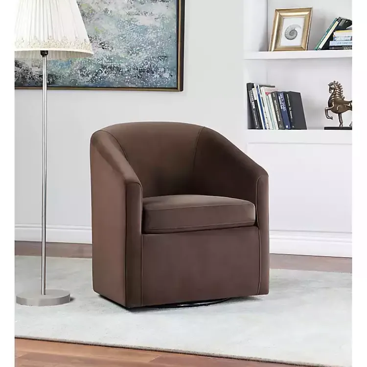 Accent Chairs-Kirklands Home Coco Velvet Swivel Barrel Accent Chair Brown