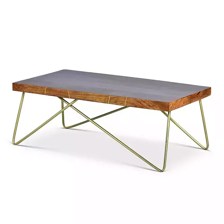 Coffee Tables-Kirklands Home Modern Mango Wood Brass Coffee Table Brown