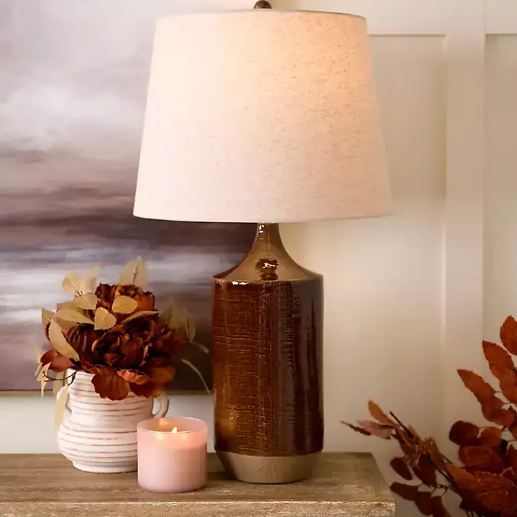 Table Lamps-Kirklands Home Brown Two Tone Ceramic Table Lamp Tan