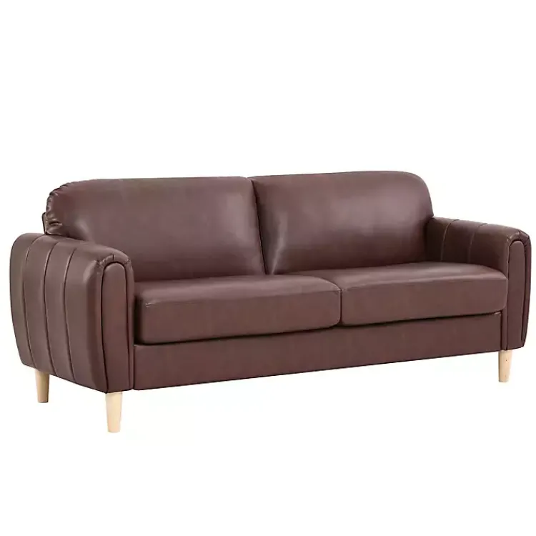 Sofas & Loveseats-Kirklands Home Faux Leather Lyon Sofa Brown