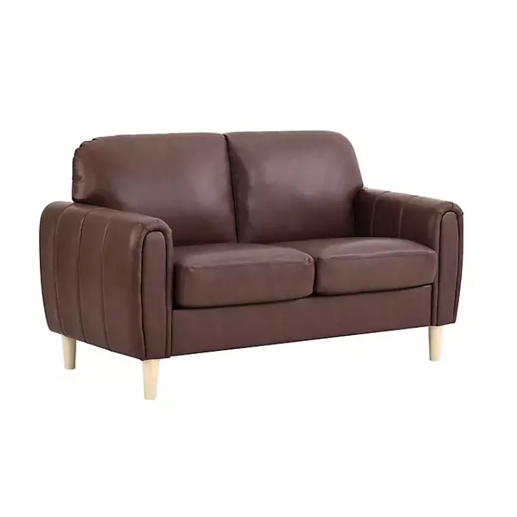 Sofas & Loveseats-Kirklands Home Faux Leather Lyon Loveseat Brown