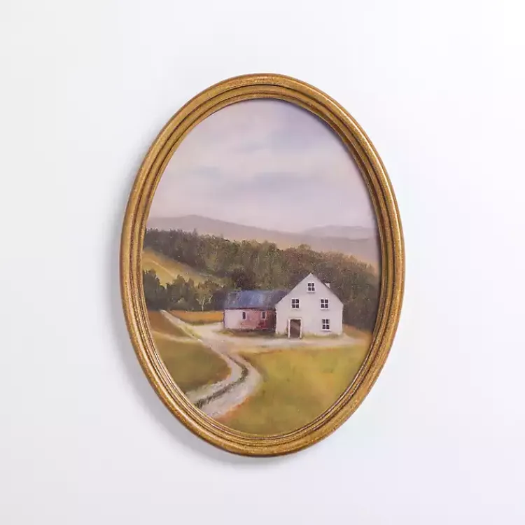 Framed Art-Kirklands Home Barn Landscape Oval Framed Art Print