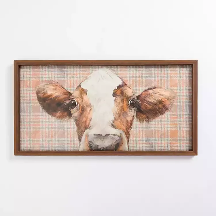 Framed Art-Kirklands Home Plaid Cow Close-Up Framed Art Print