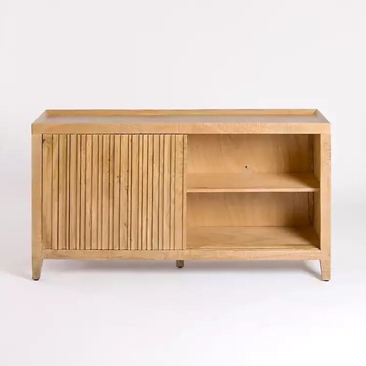 Cabinets & Sideboards-Kirklands Home Natural Wood Hughes Sliding Door Cabinet Tan