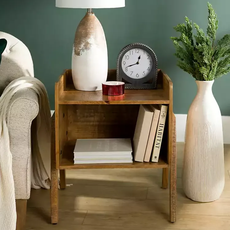 Accent & End Tables-Kirklands Home Natural Mango Wood Cubby Side Table Brown