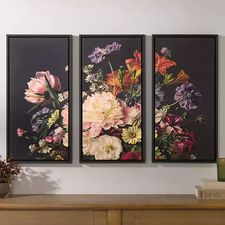 Canvas Art-Kirklands Home Bold Bouquet Framed Art Prints, Set of 3 Multi