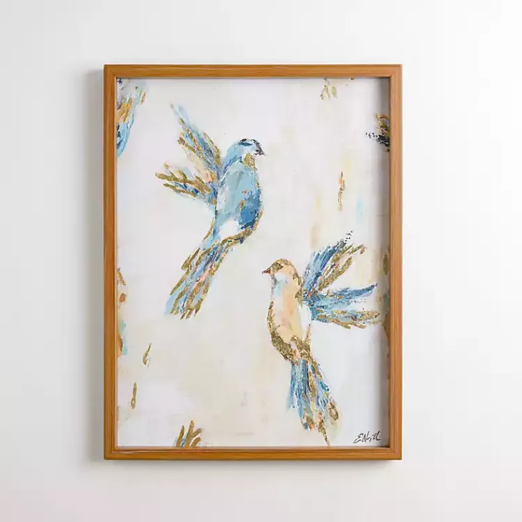 Framed Art-Kirklands Home Blue and Gold Birds Framed Art Print