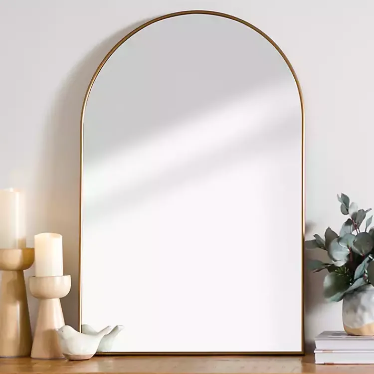 Framed Mirrors-Kirklands Home Antique Brass Nouveau Linear Arch Mirror Gold