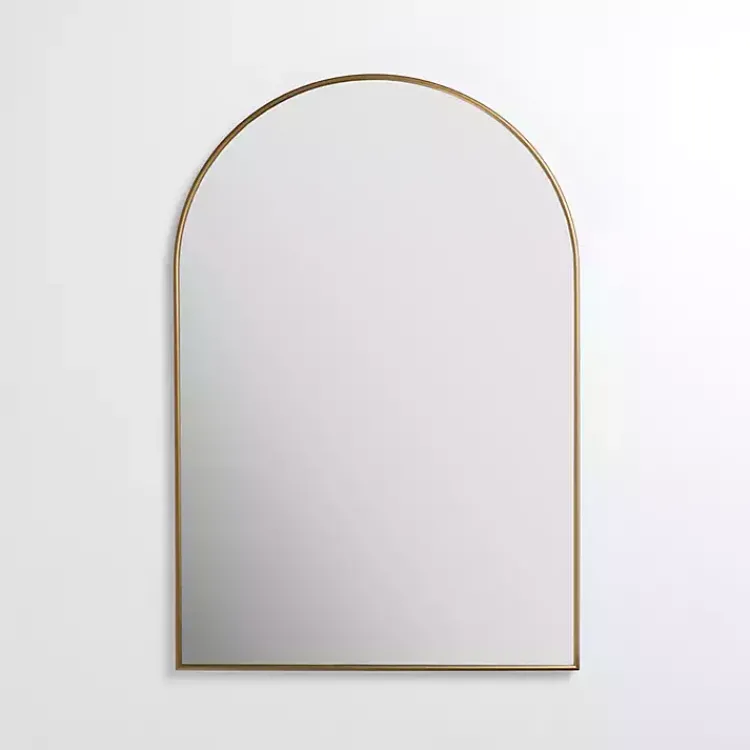 Framed Mirrors-Kirklands Home Antique Brass Nouveau Linear Arch Mirror Gold