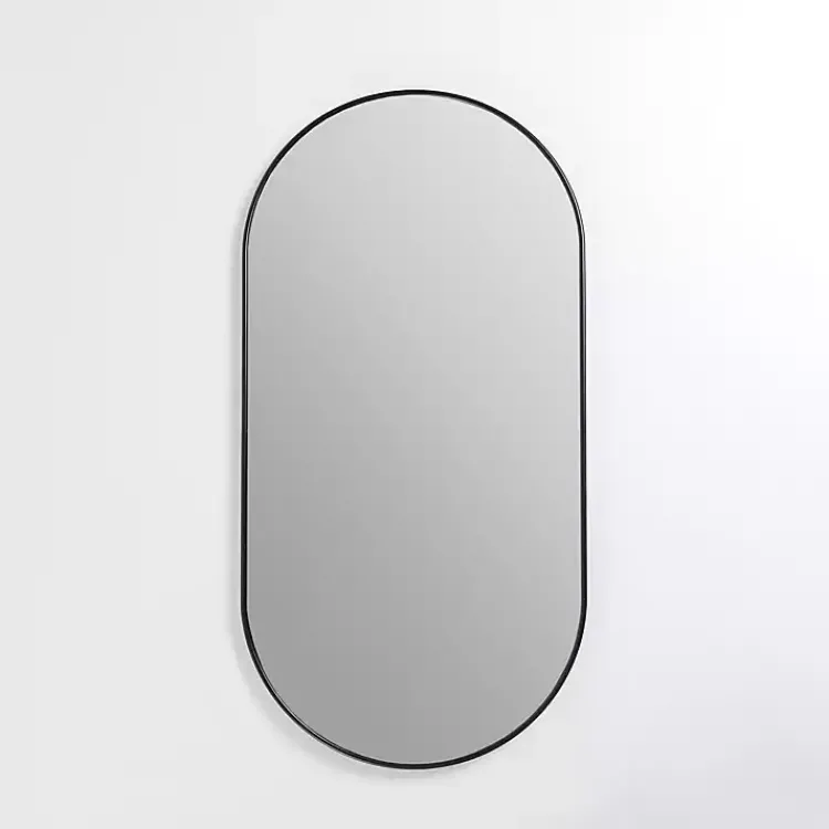 Framed Mirrors-Kirklands Home Oblong Black Nouveau Linear Wall Mirror