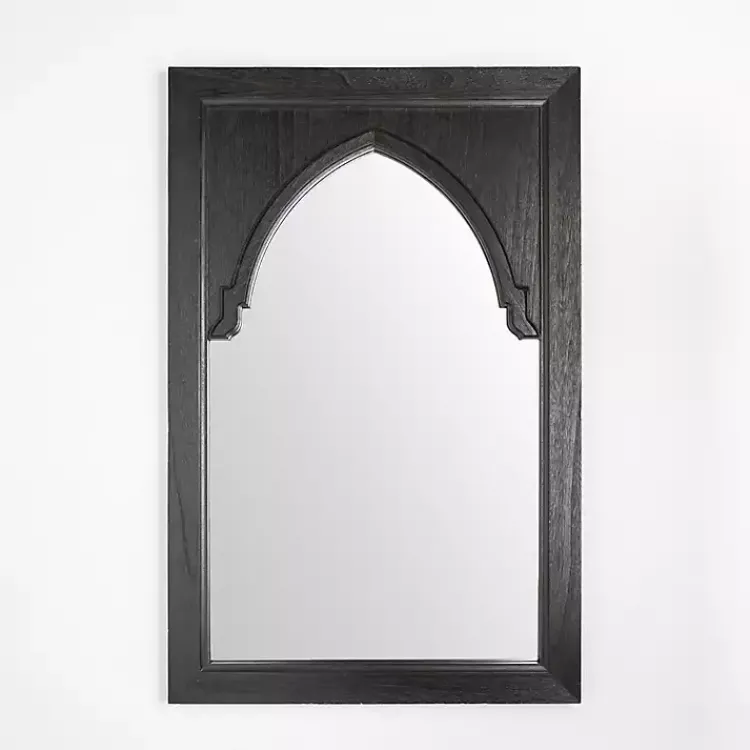 Decorative Mirrors-Kirklands Home Victor Black Wood Vault Wall Mirror
