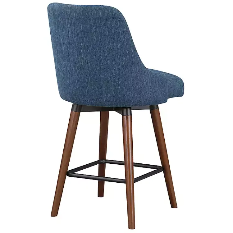 Bar Stools & Counter Height Stools-Kirklands Home Navy Mid-Century Modern Swivel Counter Stool Blue