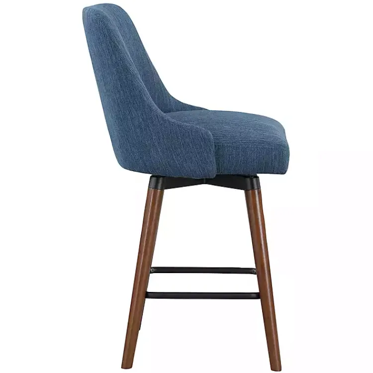 Bar Stools & Counter Height Stools-Kirklands Home Navy Mid-Century Modern Swivel Counter Stool Blue