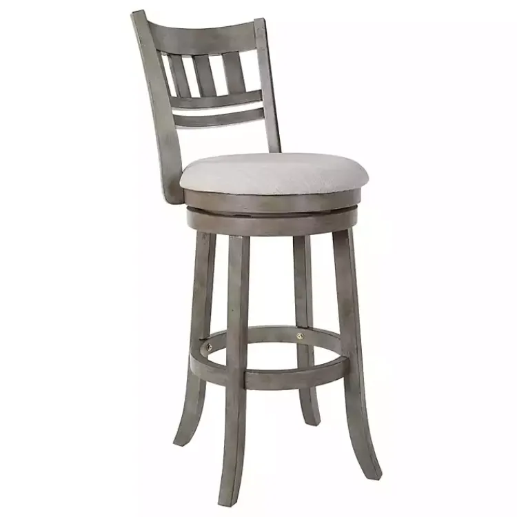 Bar Stools & Counter Height Stools-Kirklands Home Slatted Back Upholstered Swivel Bar Stool Gray