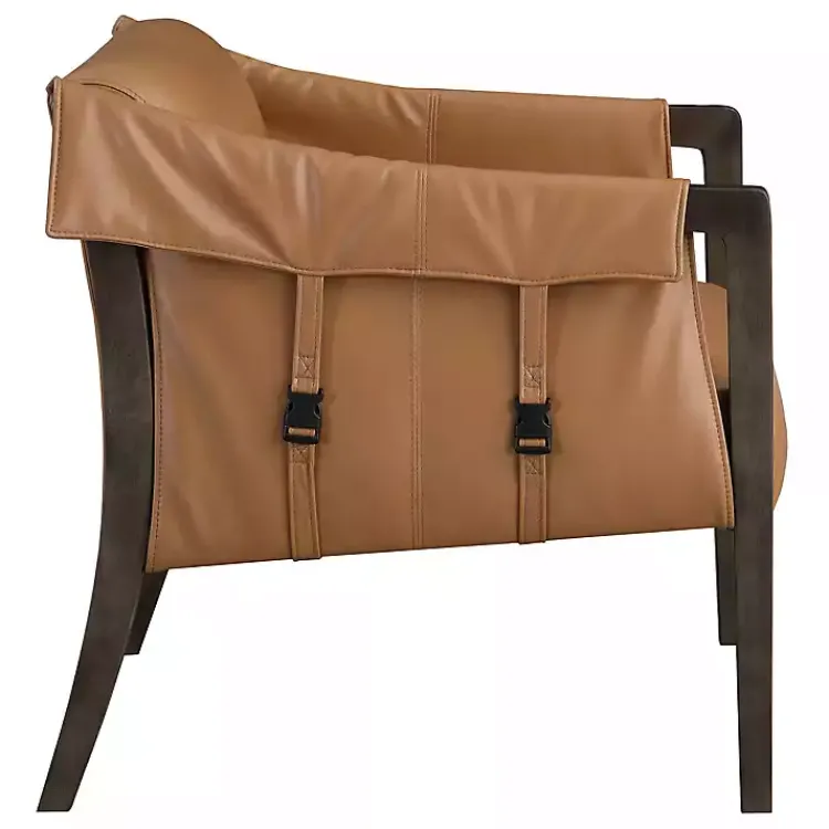 Accent Chairs-Kirklands Home Camel Parkfield Faux Leather Accent Chair Brown