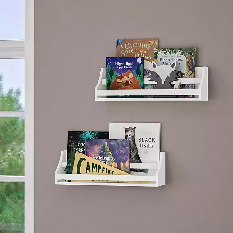 Shelves-Kirklands Home White Wood Rack Wall Bookshelves, Set of 2