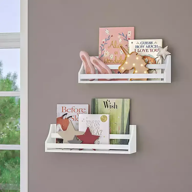 Shelves-Kirklands Home White Wood Rack Wall Bookshelves, Set of 2