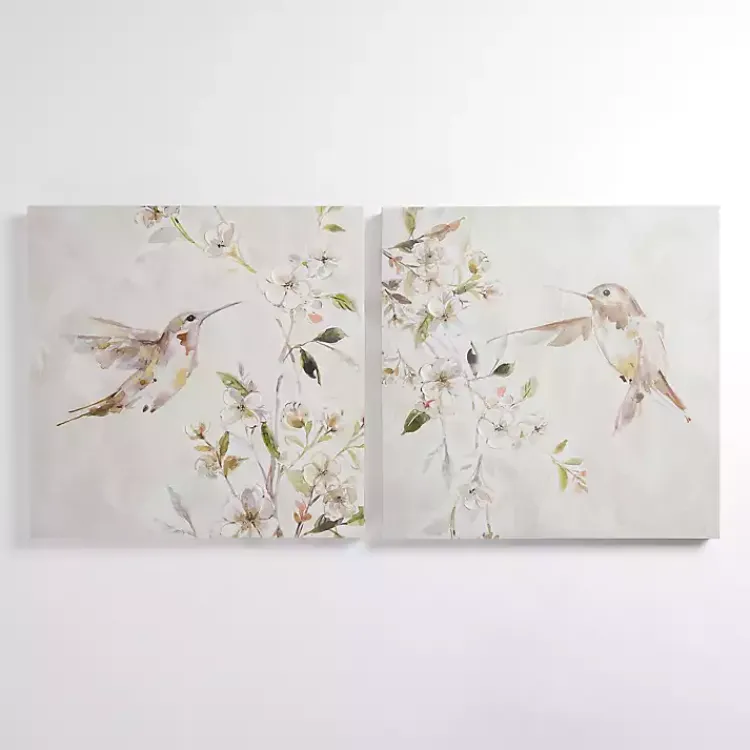 Canvas Art-Kirklands Home Hummingbirds in Leaves Canvas Art Prints, Set of 2 White