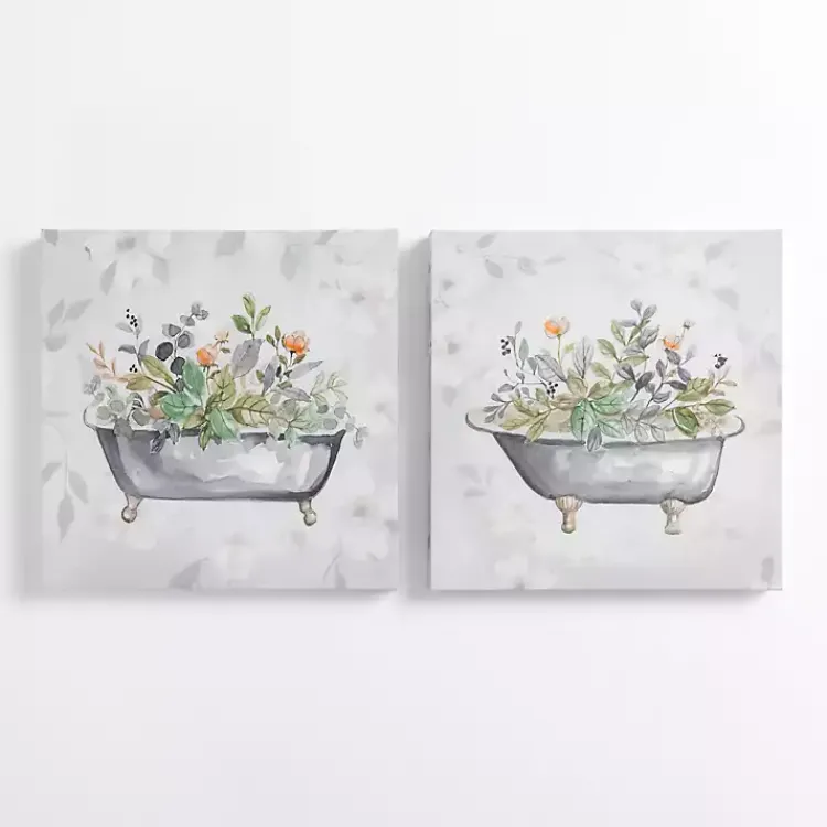 Canvas Art-Kirklands Home Botanical Bathtubs Canvas Art Prints, Set of 2 Gray