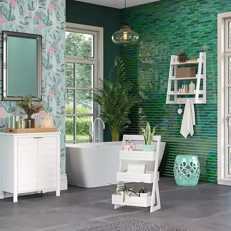 Bathroom Furniture-Kirklands Home Tiered 3-Shelf Bathroom Shelves White