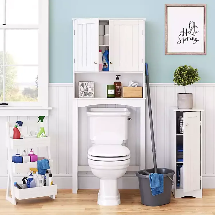 Bathroom Furniture-Kirklands Home Tiered 3-Shelf Bathroom Shelves White