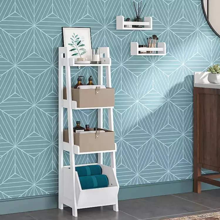 Bathroom Furniture-Kirklands Home 4-Tier Small Ladder Shelf White