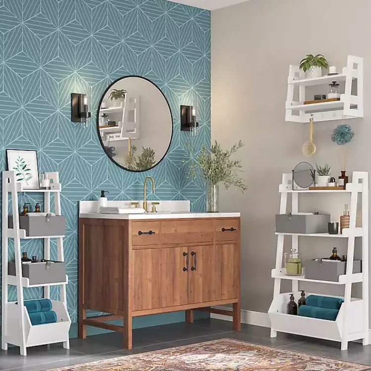 Bathroom Furniture-Kirklands Home 4-Tier Small Ladder Shelf White