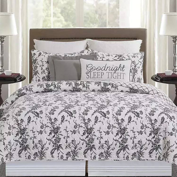 Quilts-Kirklands Home Bleighton Black Floral 3-pc. Full/Queen Quilt Set