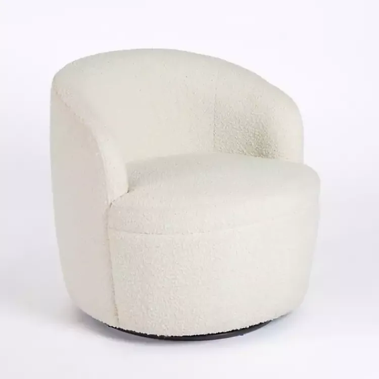 Accent Chairs-Kirklands Home Small Round Cream Boucle Swivel Accent Chair White