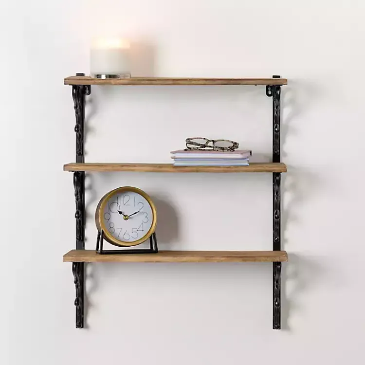 Shelves-Kirklands Home Wood and Iron Scroll 3-Tier Wall Shelf