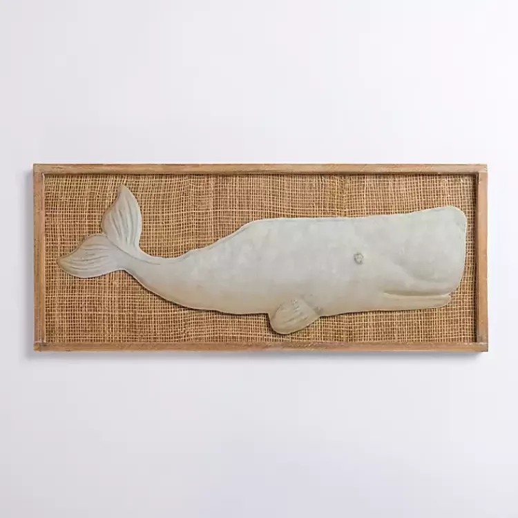 Wall Plaques-Kirklands Home White Metal Whale Rattan Wall Plaque