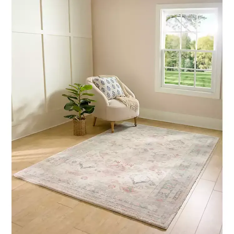 Area Rugs-Kirklands Home Kira Traditional Washable Area Rug, 5x8 Ivory