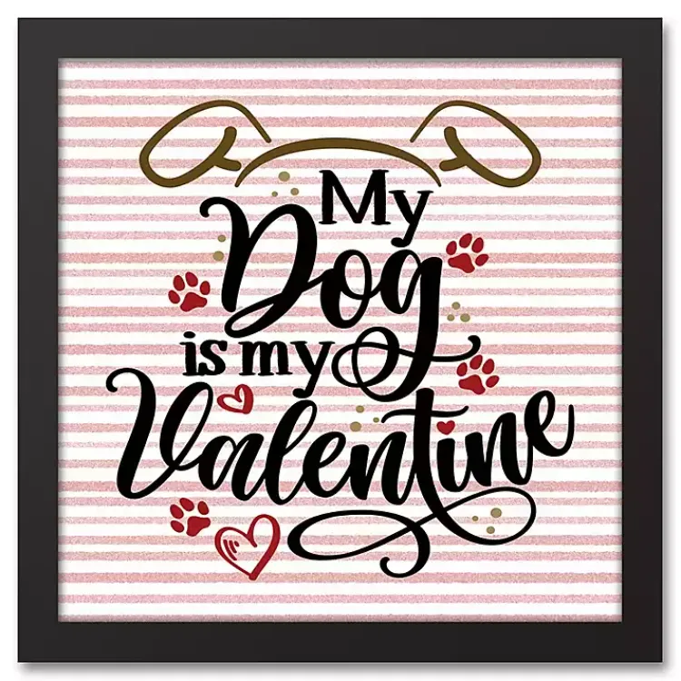 Wall Plaques-Kirklands Home My Dog is My Valentine Framed Canvas Wall Plaque Pink