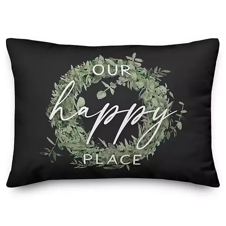Outdoor Cushions & Pillows-Kirklands Home Black Our Happy Place Indoor/Outdoor Lumbar Pillow