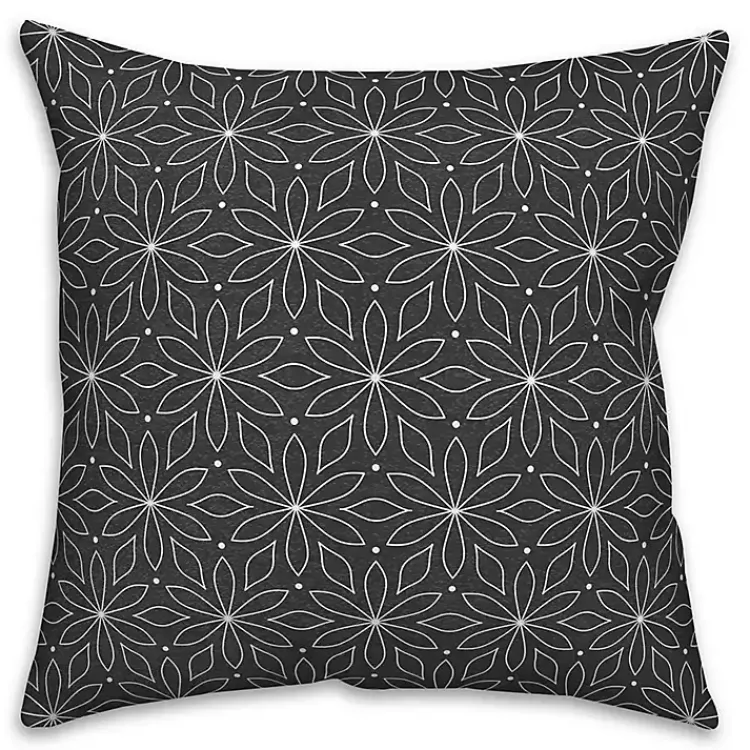 Outdoor Cushions & Pillows-Kirklands Home & White Floral Indoor/Outdoor Pillow Black