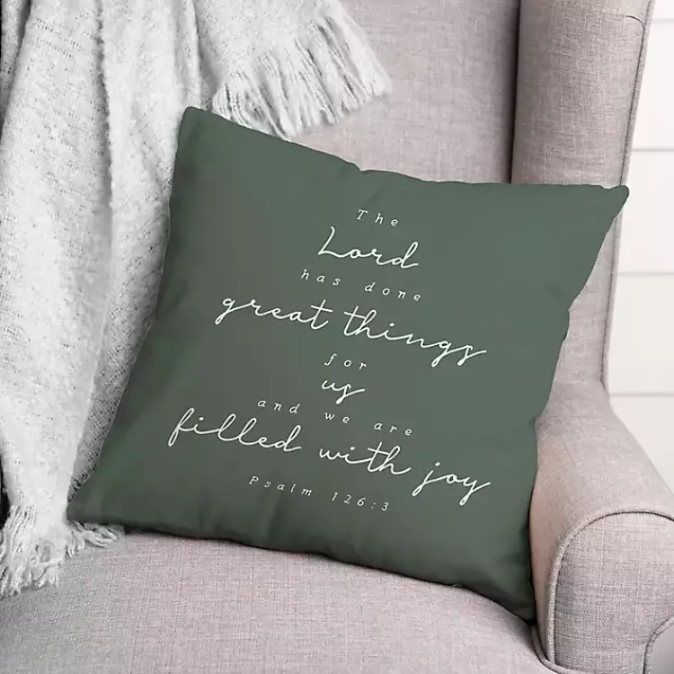 Outdoor Cushions & Pillows-Kirklands Home Psalm 126:3 Indoor/Outdoor Pillow Green