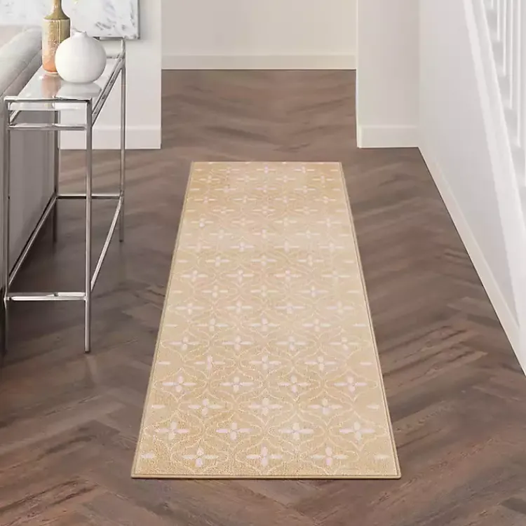Outdoor Rugs-Kirklands Home Beige & Ivory Quatrefoil Indoor/Outdoor Runner