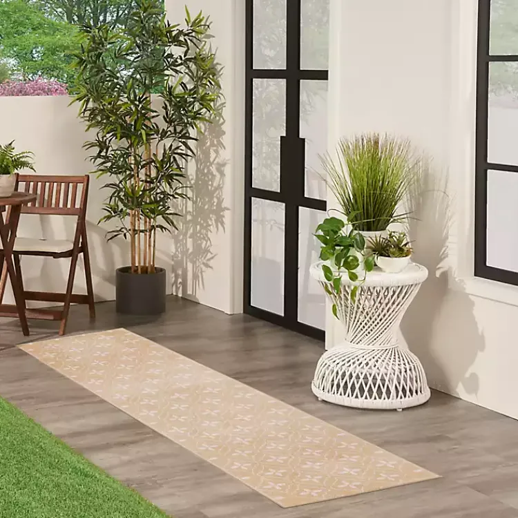 Outdoor Rugs-Kirklands Home Beige & Ivory Quatrefoil Indoor/Outdoor Runner