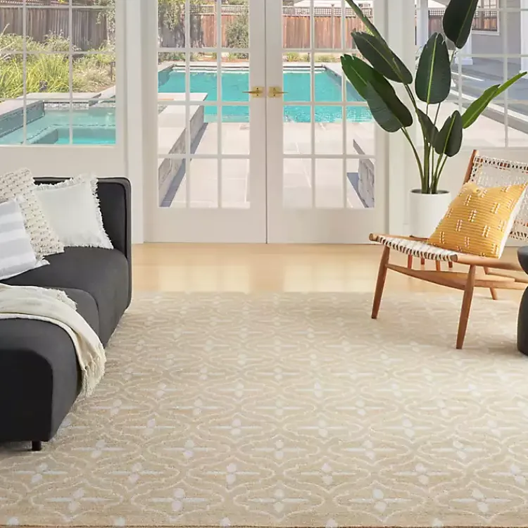 Outdoor Rugs-Kirklands Home Beige & Ivory Quatrefoil Indoor/Outdoor Rug, 8x10