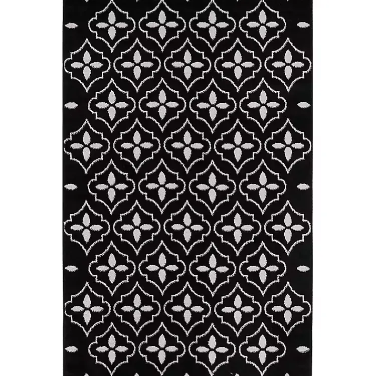 Outdoor Rugs-Kirklands Home Black & Ivory Quatrefoil Indoor/Outdoor Rug, 4x6