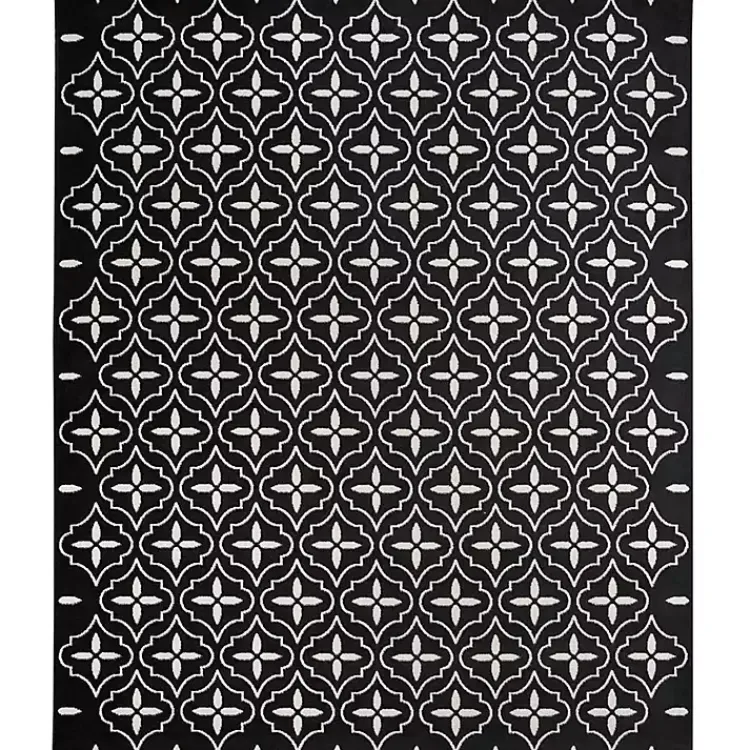 Outdoor Rugs-Kirklands Home Black & Ivory Quatrefoil Indoor/Outdoor Rug, 5x7