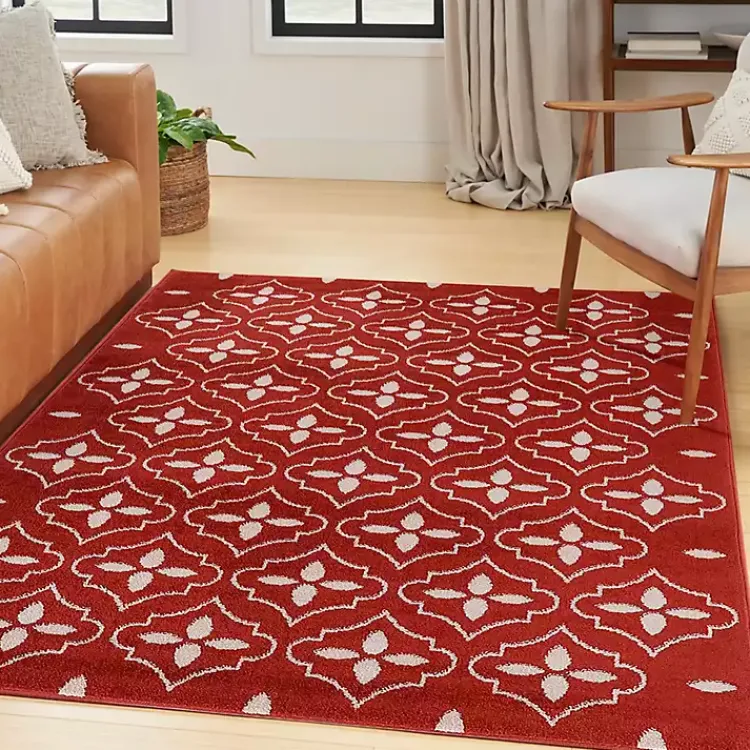 Outdoor Rugs-Kirklands Home Brick & Ivory Quatrefoil Indoor/Outdoor Rug, 4x6