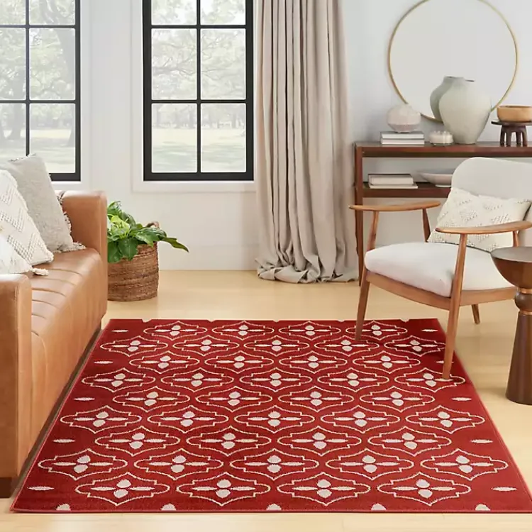 Outdoor Rugs-Kirklands Home Brick & Ivory Quatrefoil Indoor/Outdoor Rug, 4x6